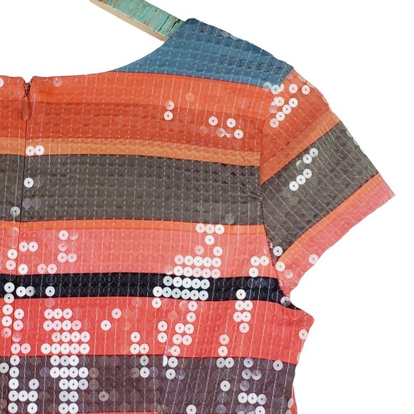 Corey Lynn Calter Round Neck Full Sequin Multi-Color Striped Shift Dress, Sz 0 - Picture 6 of 10